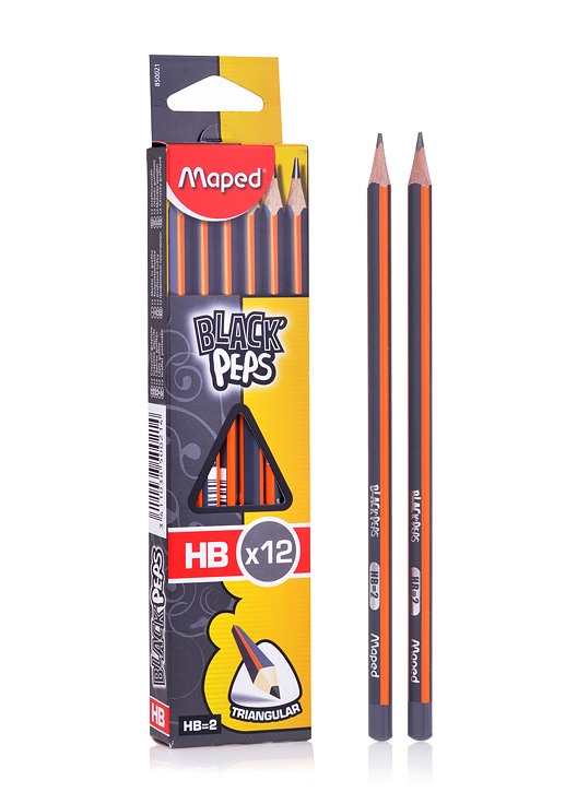 [850021] Crayon Noir Black' peps HB2 Maped Boite de 12