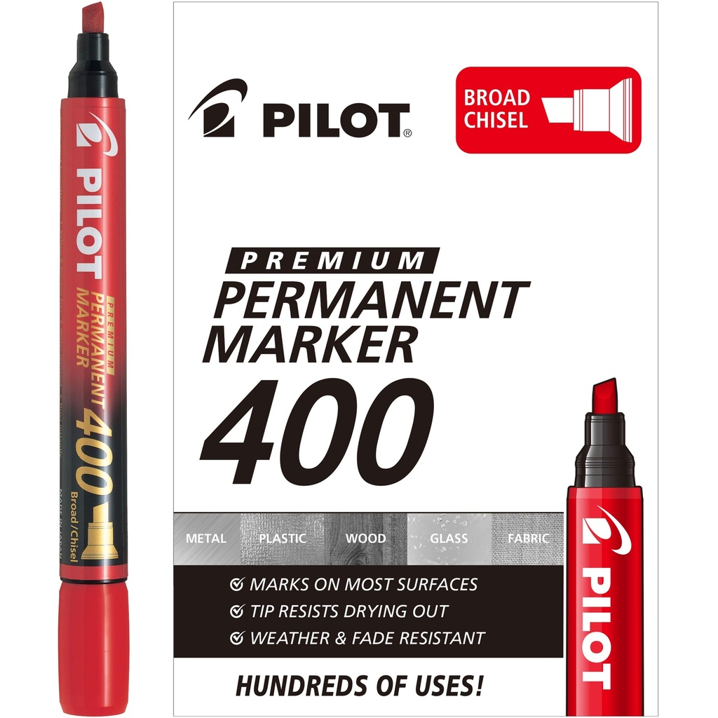Boite 12 Marqueur Permanent Pilot 400 Biseautée ROUGE
