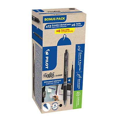 [4902505417566] Boite 12 Stylo Roller Effaçable Rétractable Frixion Pilot NOIR